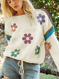 Cotton Eyelet Boho Floral Knit Sweater