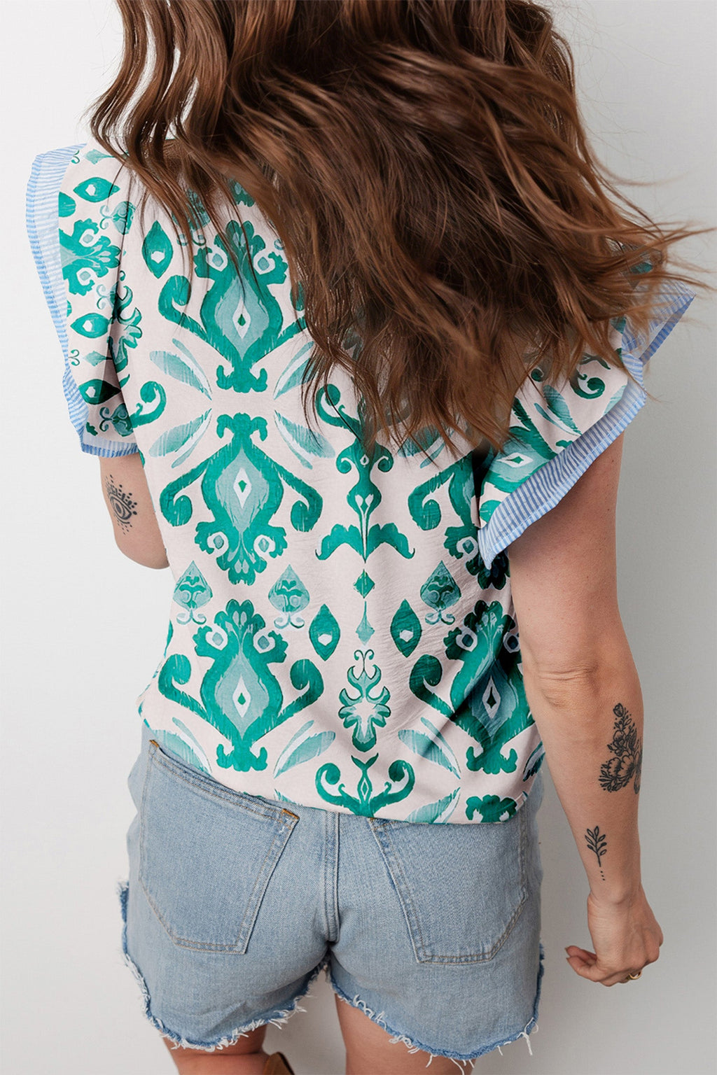 Boho Stripe Trim Flutter Sleeve Top