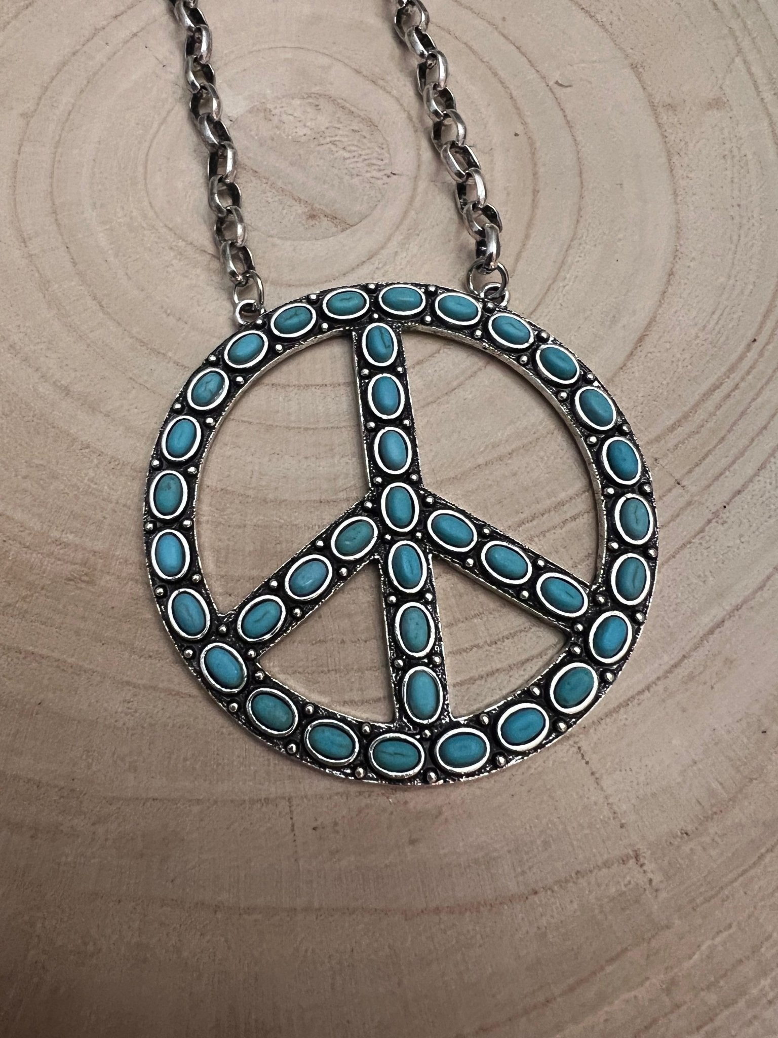 Western Turquoise Peace Statement Necklace - 22" Boho Pendant