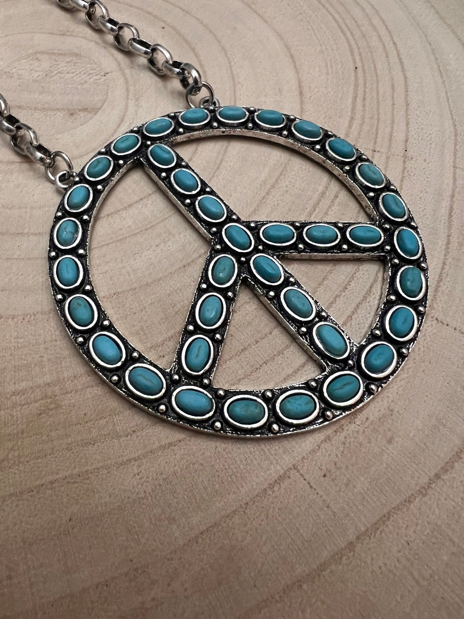 Western Turquoise Peace Statement Necklace - 22" Boho Pendant